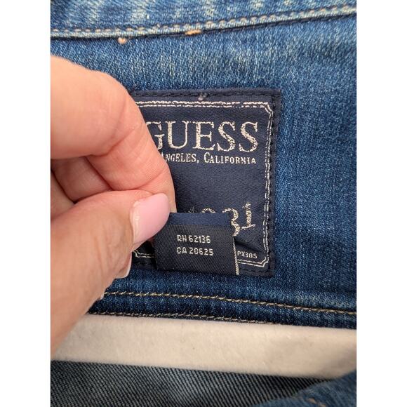 VTG Y2K Guess Jeans Pleated Snap Front Logo Crop Denim Trucker Western Jacket M - Picture 6 of 10